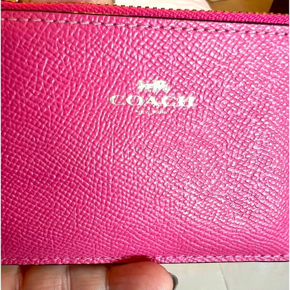 Coach Mini ID Holder with Keychain Ring Pink Saffiano Leather Gold Hardware EUC - Picture 10 of 11